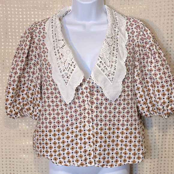 Maje Cosange Embroidered Collar Button Down Linen Shirt - Picture 2 of 13